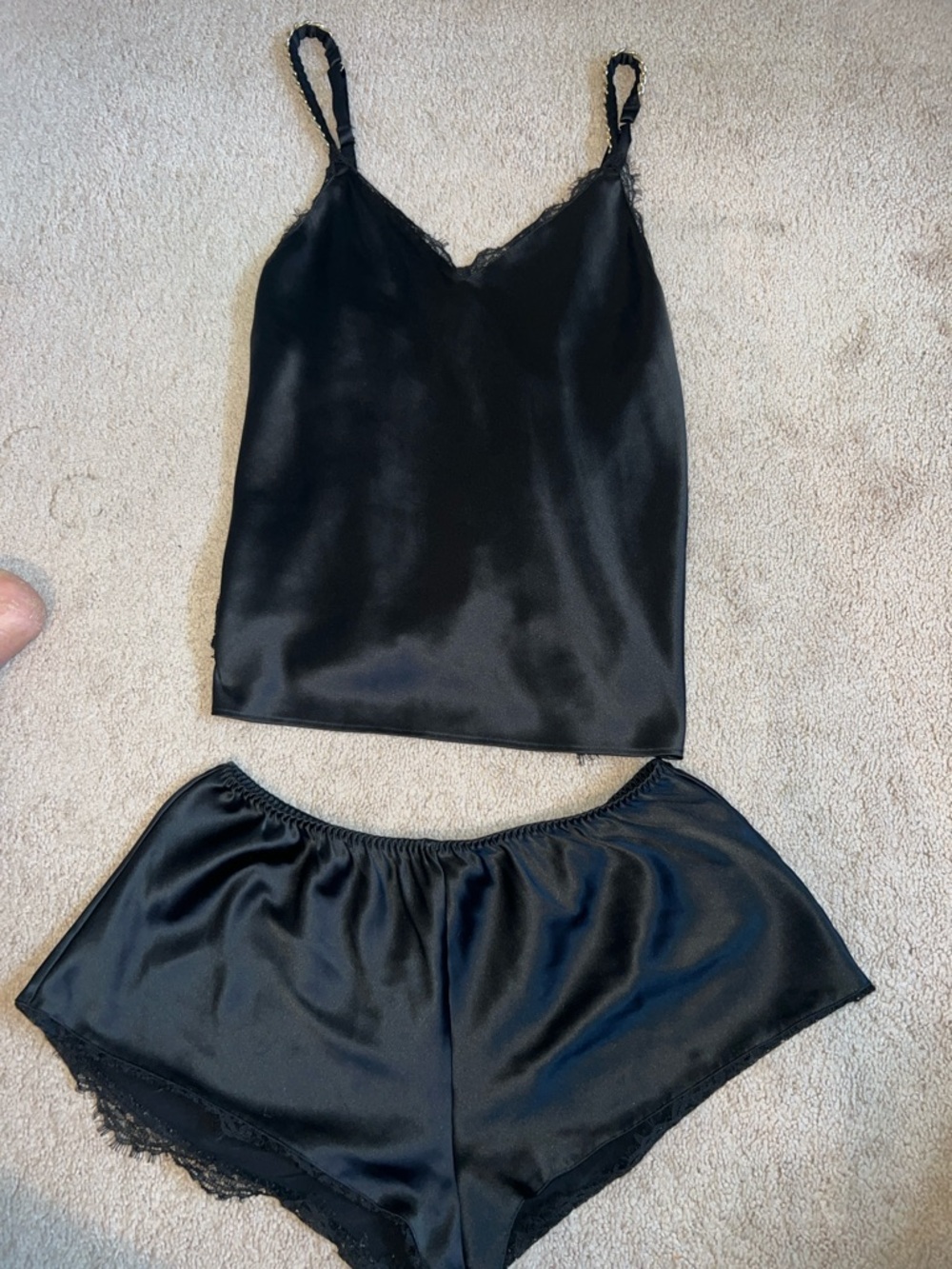 Victoria's Secret Black Satin Lace Cami & Short Sleep Set